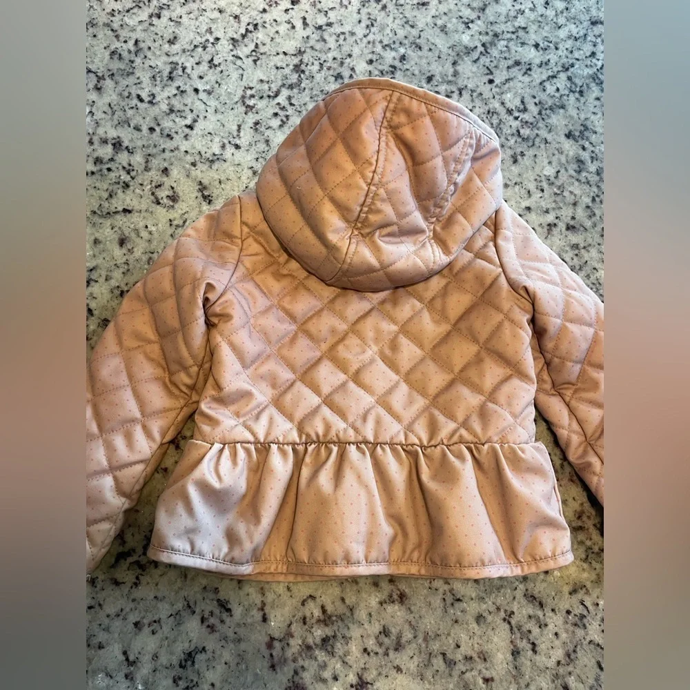GAP Tan Quilted polka dot fleece lined Kids peplum Puffer Jacket size 5
